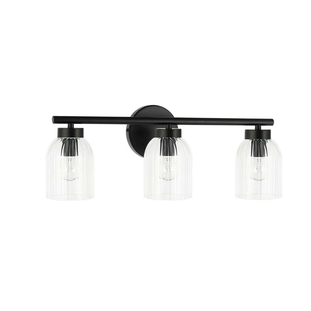 3LT Vanity, MB, CLR Ribbed Glass. Picture 1