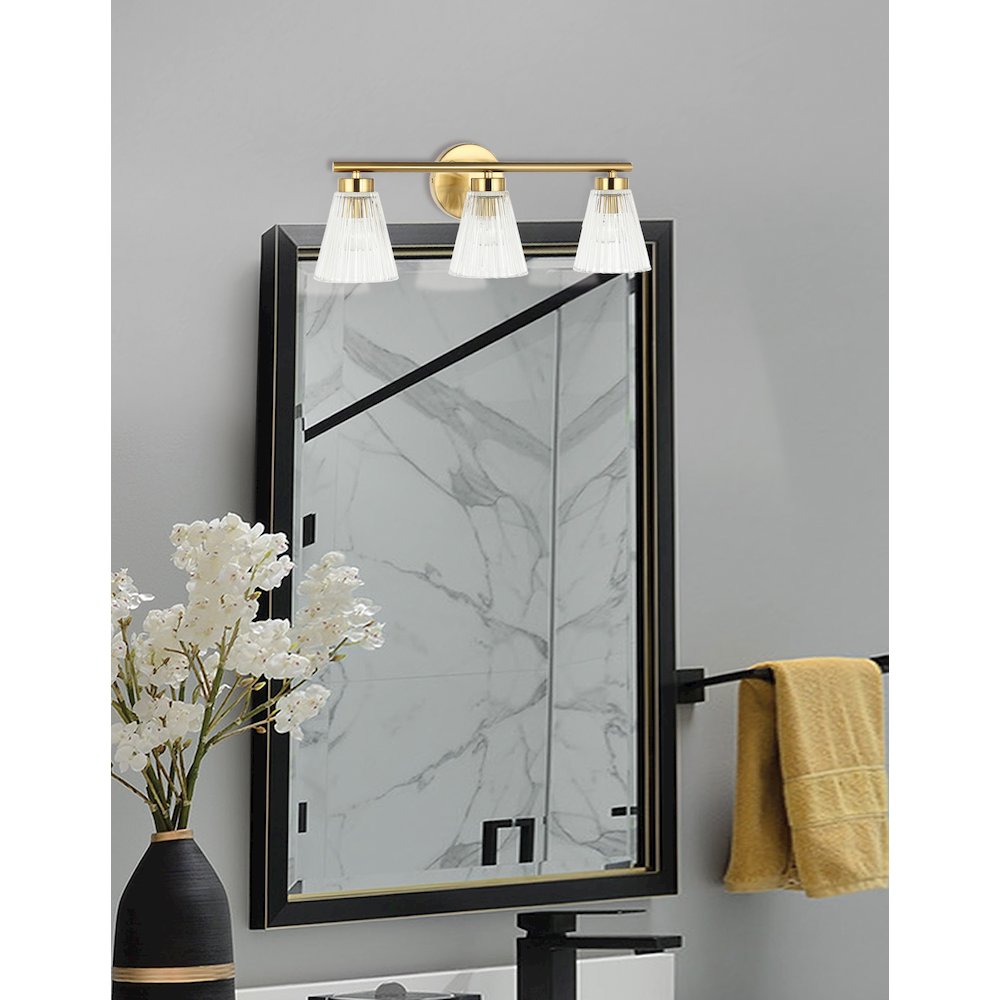 3 Light Incandescent Vanity Aged Brass with Clear Ribbed Glass. Picture 3