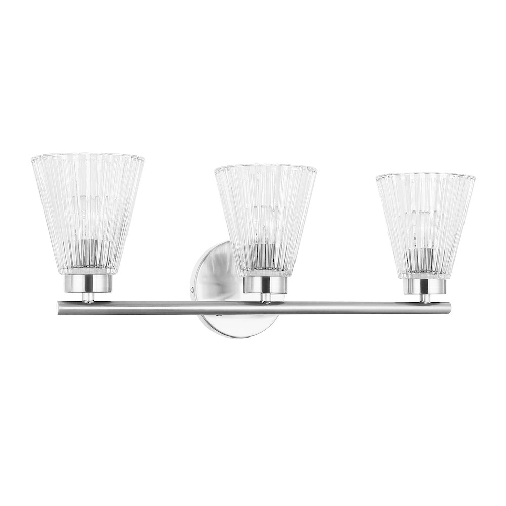 3 Light Incandescent Vanity Polished Chrome with Clear Ribbed Glass. Picture 1