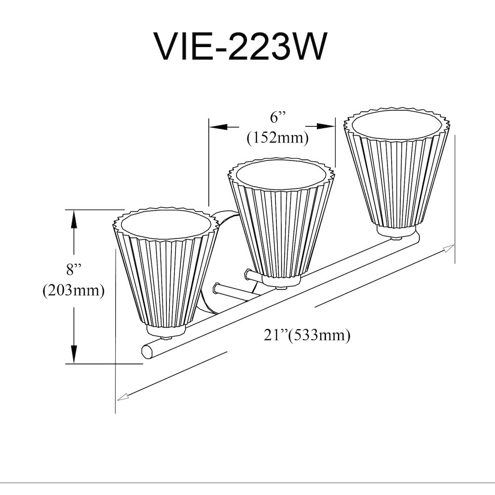 3 Light Incandescent Vanity Polished Chrome with Clear Ribbed Glass. Picture 2