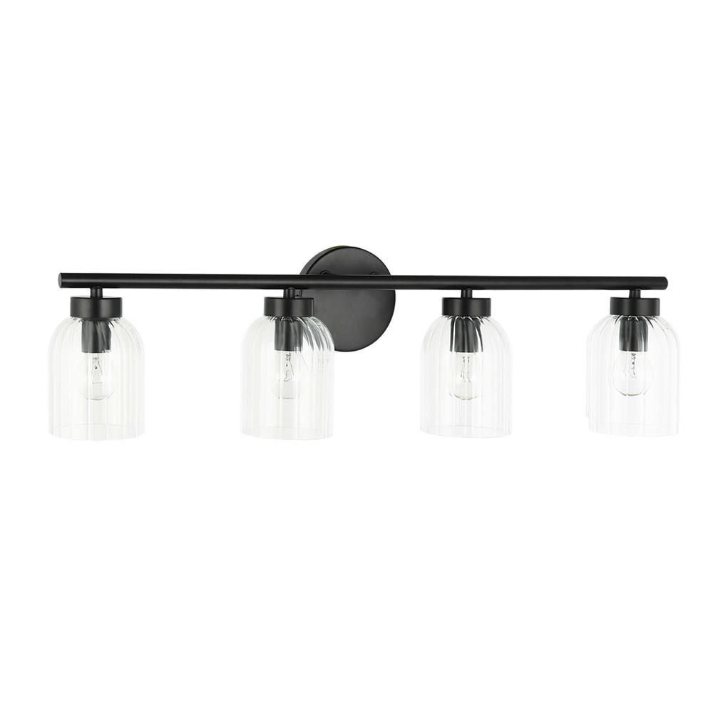 4LT Vanity, MB, CLR Ribbed Glass. Picture 1