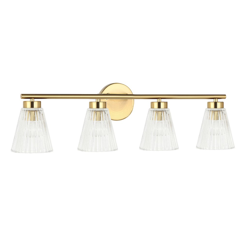 4 Light Incandescent Vanity Aged Brass with Clear Ribbed Glass. Picture 1