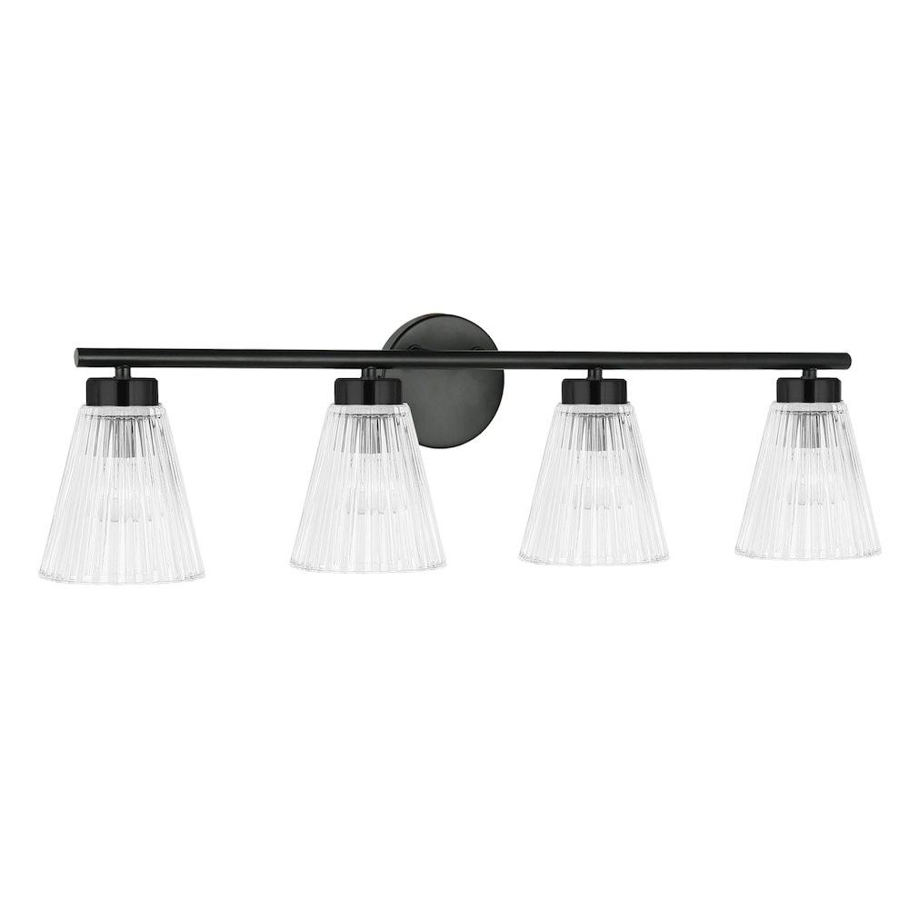 4 Light Incandescent Vanity Matte Black with Clear Ribbed Glass. Picture 1