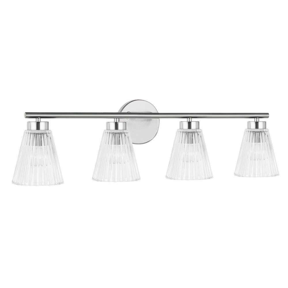 4 Light Incandescent Vanity Polished Chrome with Clear Ribbed Glass. Picture 1