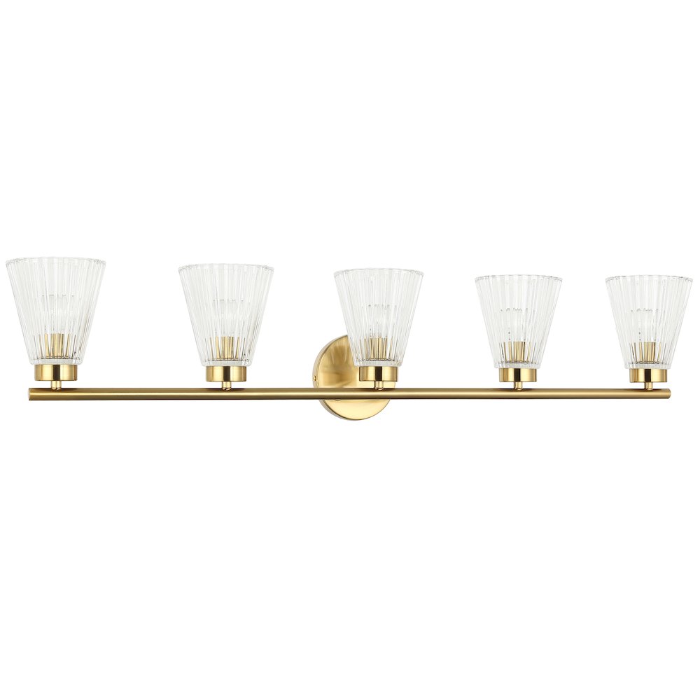 5 Light Incandescent Vanity Aged Brass with Clear Ribbed Glass. Picture 1