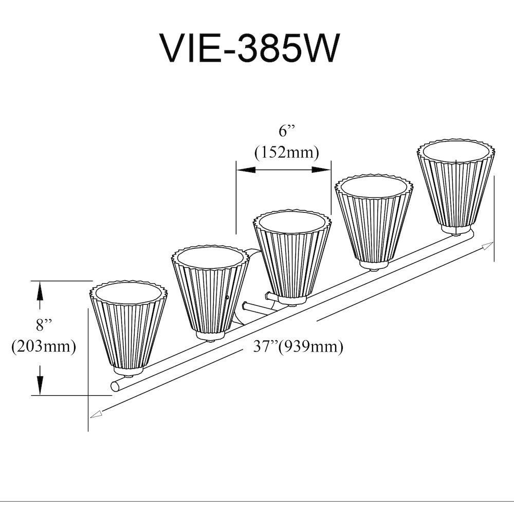 5 Light Incandescent Vanity Matte Black with Clear Ribbed Glass. Picture 2