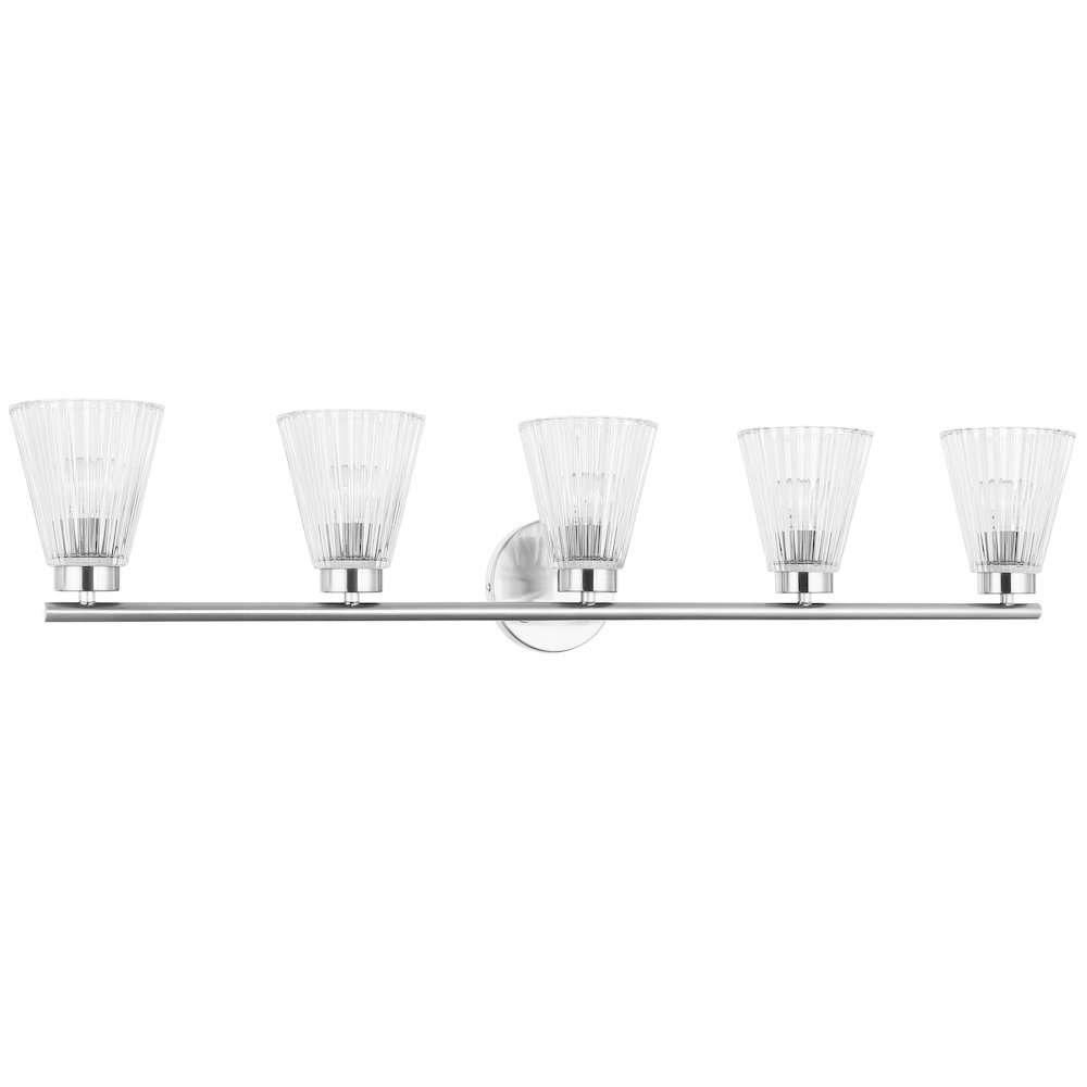 5 Light Incandescent Vanity Polished Chrome with Clear Ribbed Glass. Picture 1