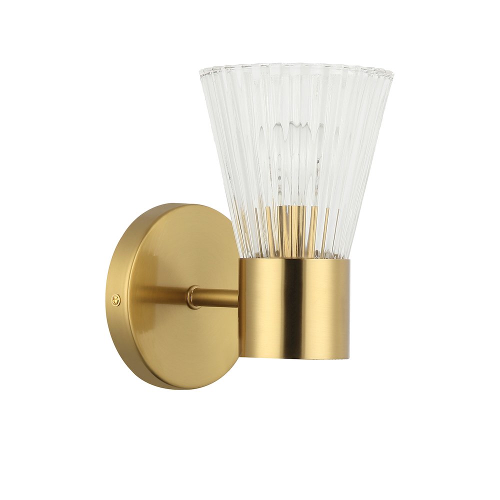 1 Light Incandescent Wall Satin Chrome Aged Brass with Clear Ribbed Glass. Picture 1