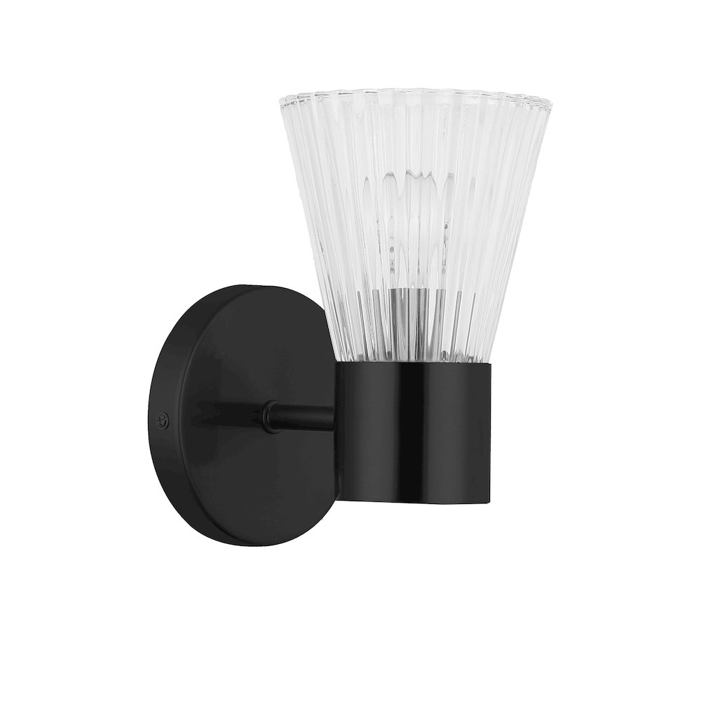 1 Light Incandecent Wall Satin Chrome Matte Black with Clear Ribbed Glass. Picture 1