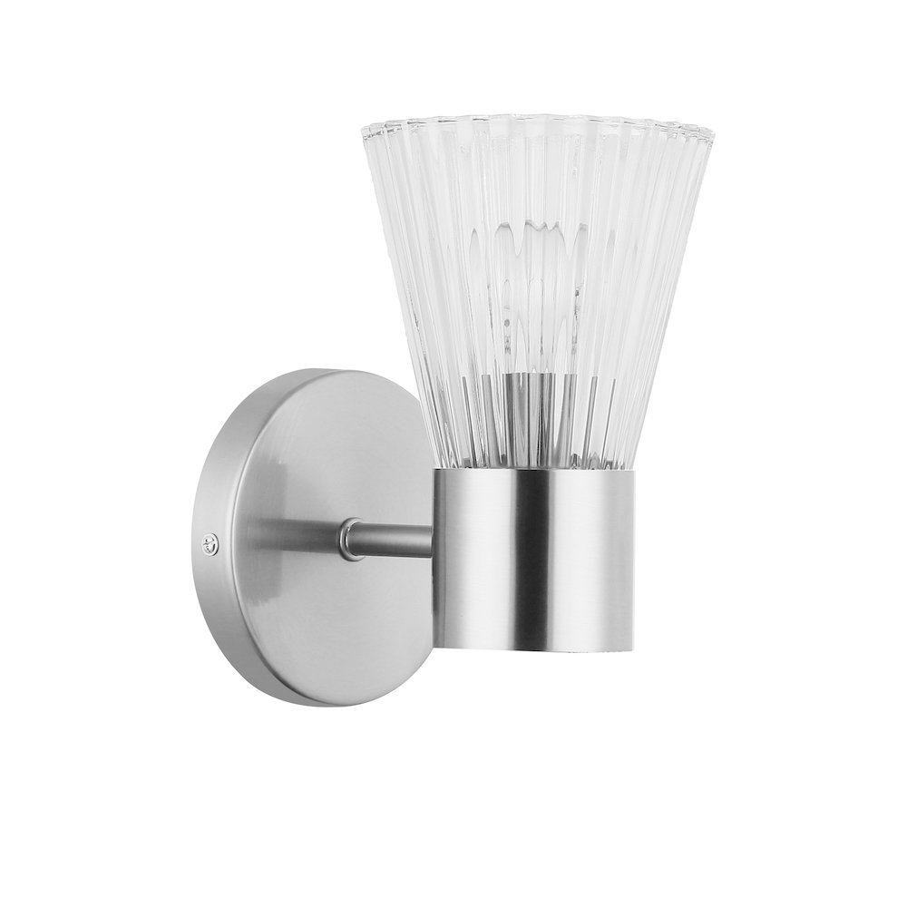 1 Light Incandescent Wall Satin Chrome Polished Chrome with Clear Ribbed Glass. Picture 1