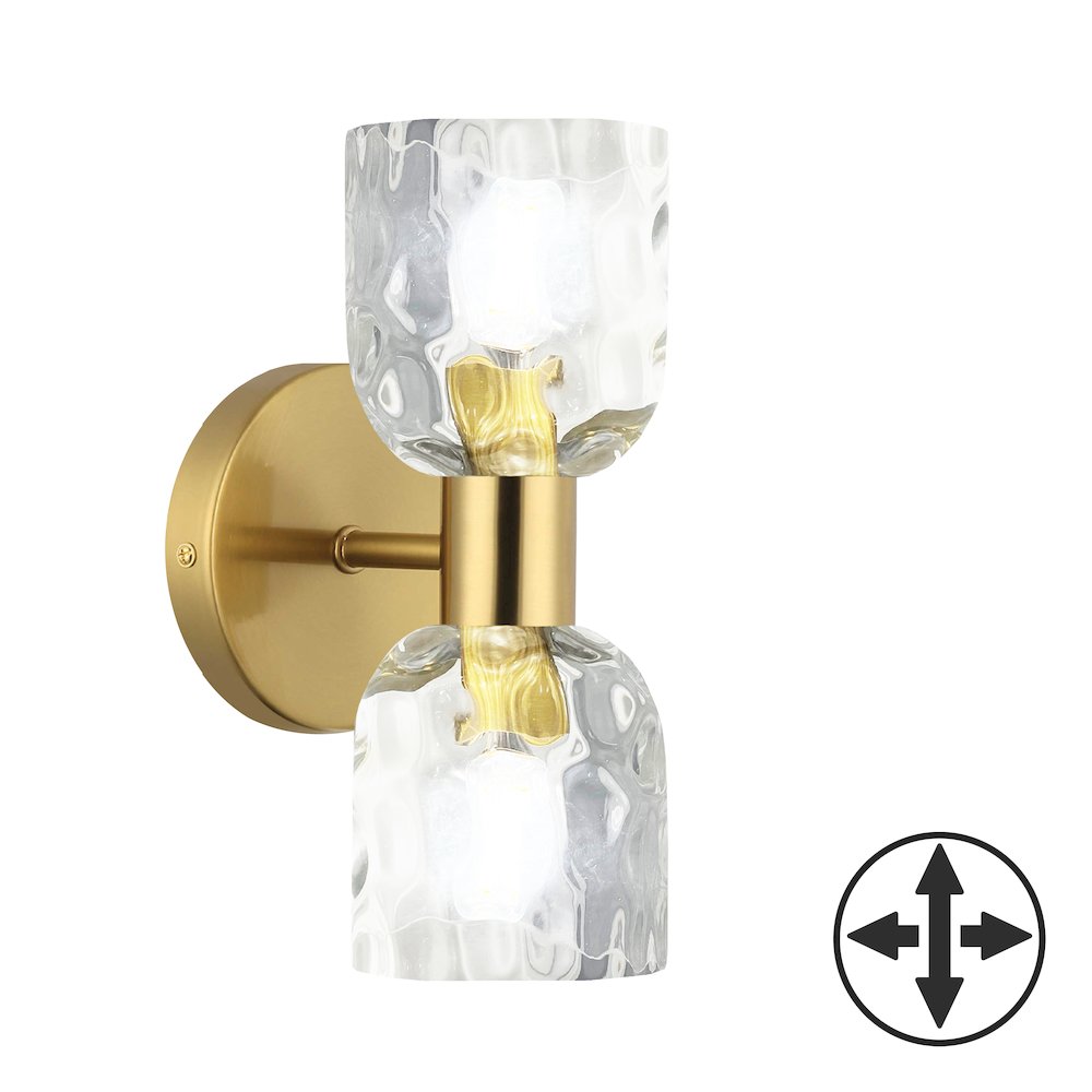 2 Light Aged Brass Wall Sconce w/ Clear Water Glass. Picture 1