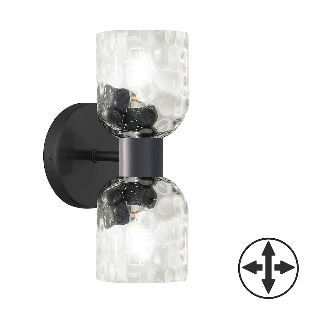 2 Light Matte Black Wall Sconce w/ Clear Water Glass. Picture 1