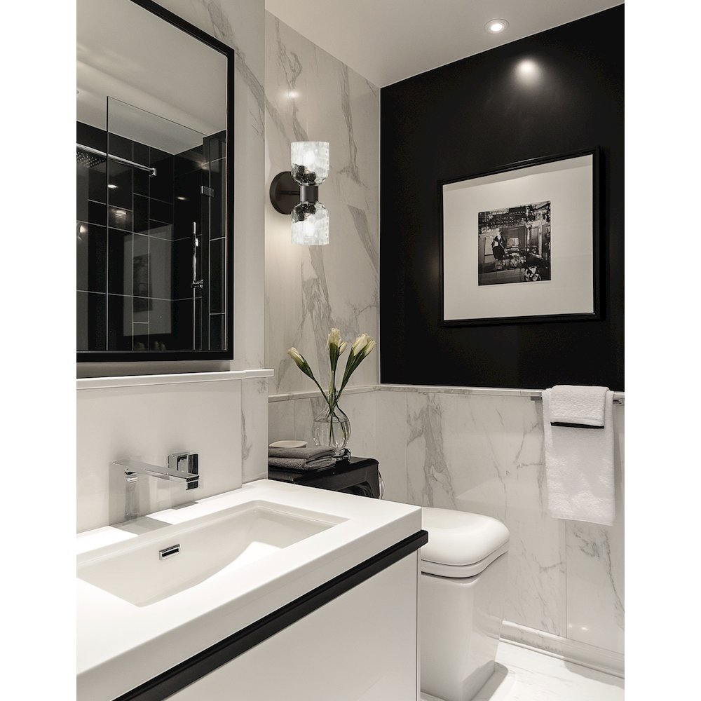 2 Light Matte Black Wall Sconce w/ Clear Water Glass. Picture 3