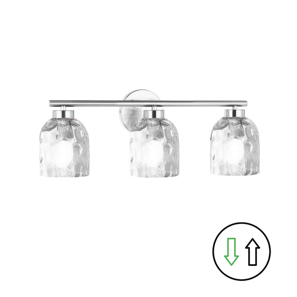 3 Light Polished Chrome Vanity w/ Clear Water Glass. Picture 1