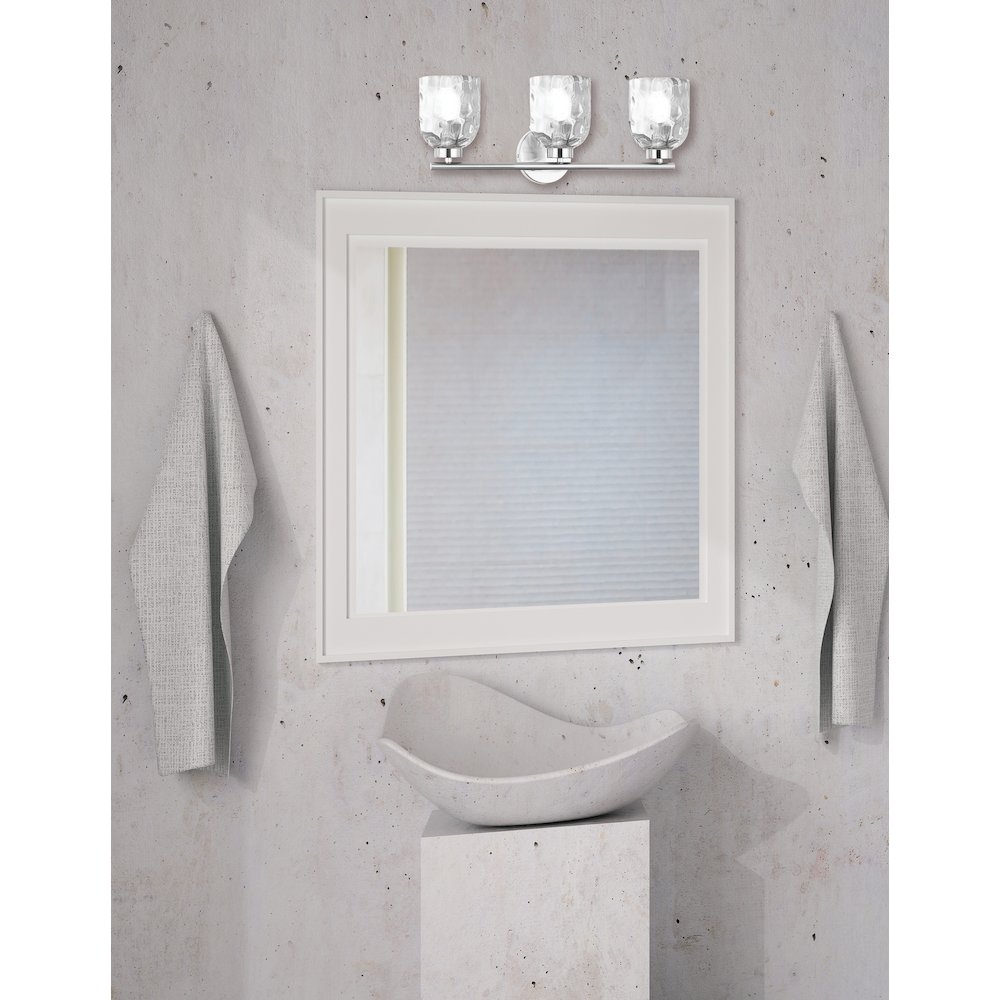 3 Light Polished Chrome Vanity w/ Clear Water Glass. Picture 3