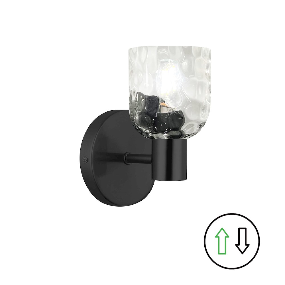 1 Light Matte Black Wall Sconce w/ Clear Water Glass. Picture 1