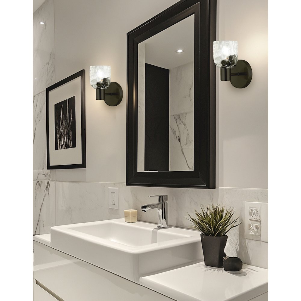 1 Light Matte Black Wall Sconce w/ Clear Water Glass. Picture 3