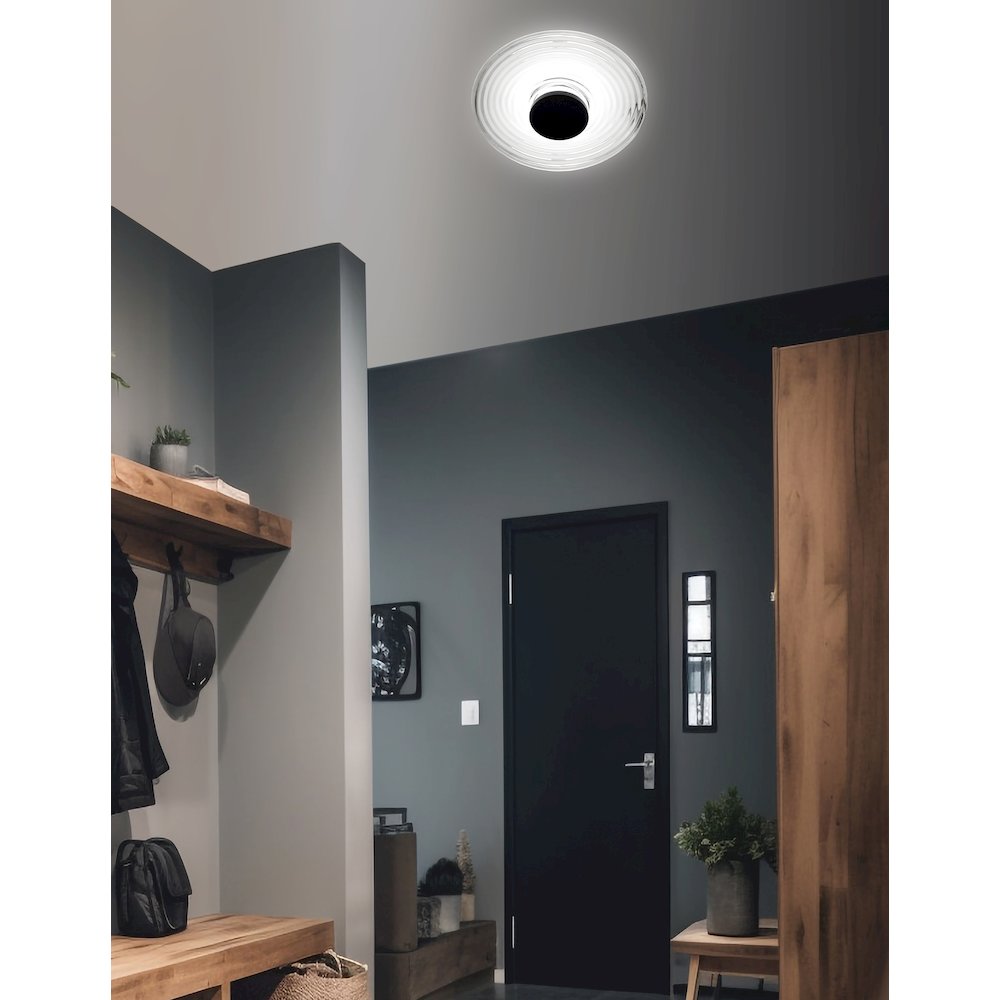 12W Wall Sconce Matte Black with Clear Rippled Glass. Picture 3