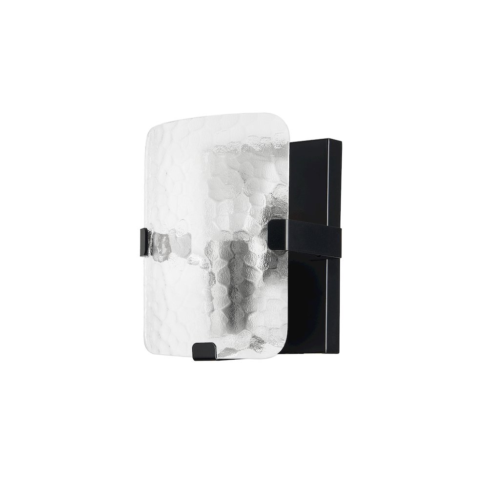 1 Light Wall Sconce in Matte Black w/ Clear Textured Glass. Picture 1