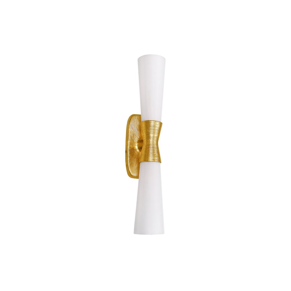 2 Light Wall Sconce in Gold w/ Opal Glass. Picture 1