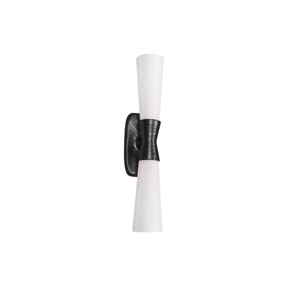 2 Light Wall Sconce in Matte Black w/ Opal Glass. Picture 1
