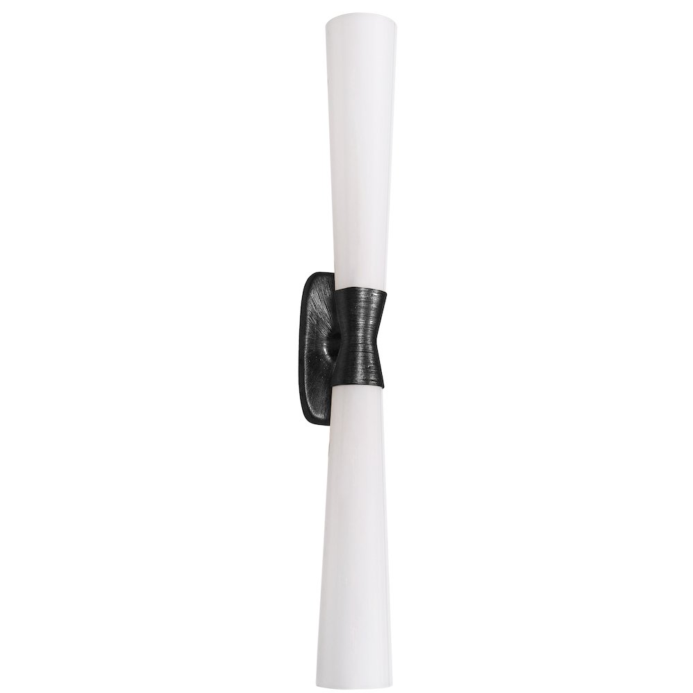 2 Light Wall Sconce in Matte Black w/ Opal Glass. Picture 1