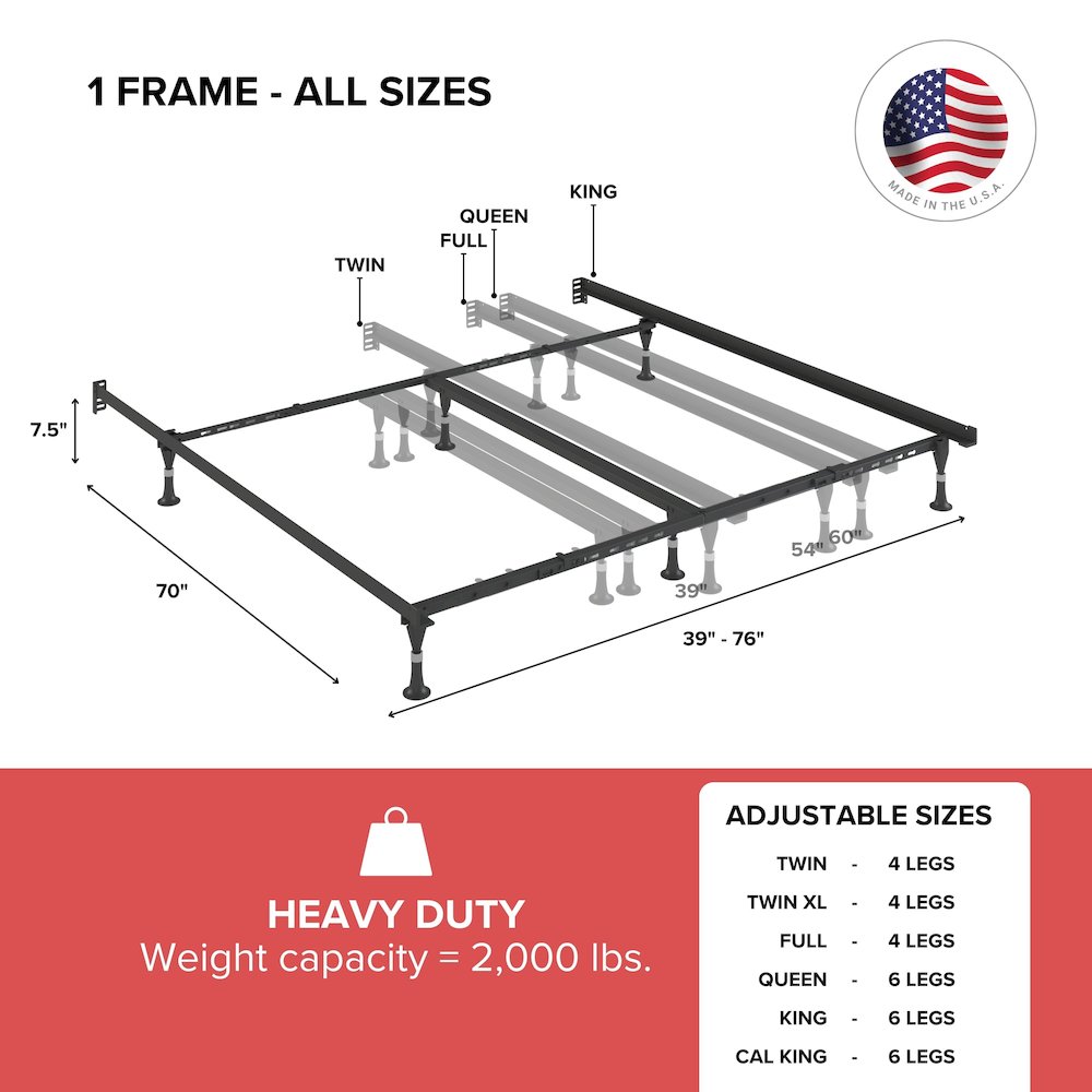 Lev-R-Lock -Bed Frame with Rollers -Twin/Full/Queen/California King/Eastern King. Picture 5