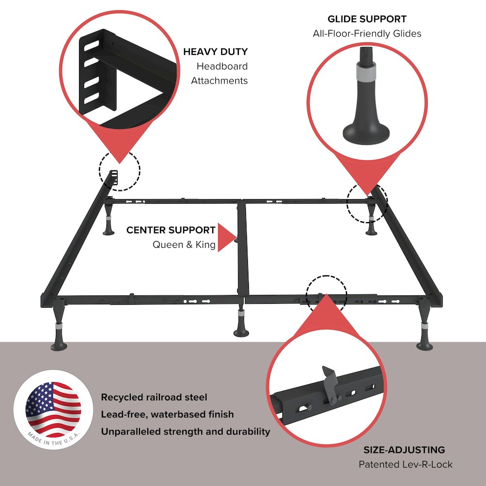 Lev-R-Lock - Bed Frame with Glides - Twin/Full/Queen - 6 Leg with Center Support. Picture 8