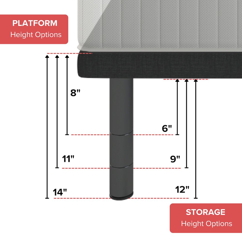 14" Adjustable Height Platform Base - Queen. Picture 7