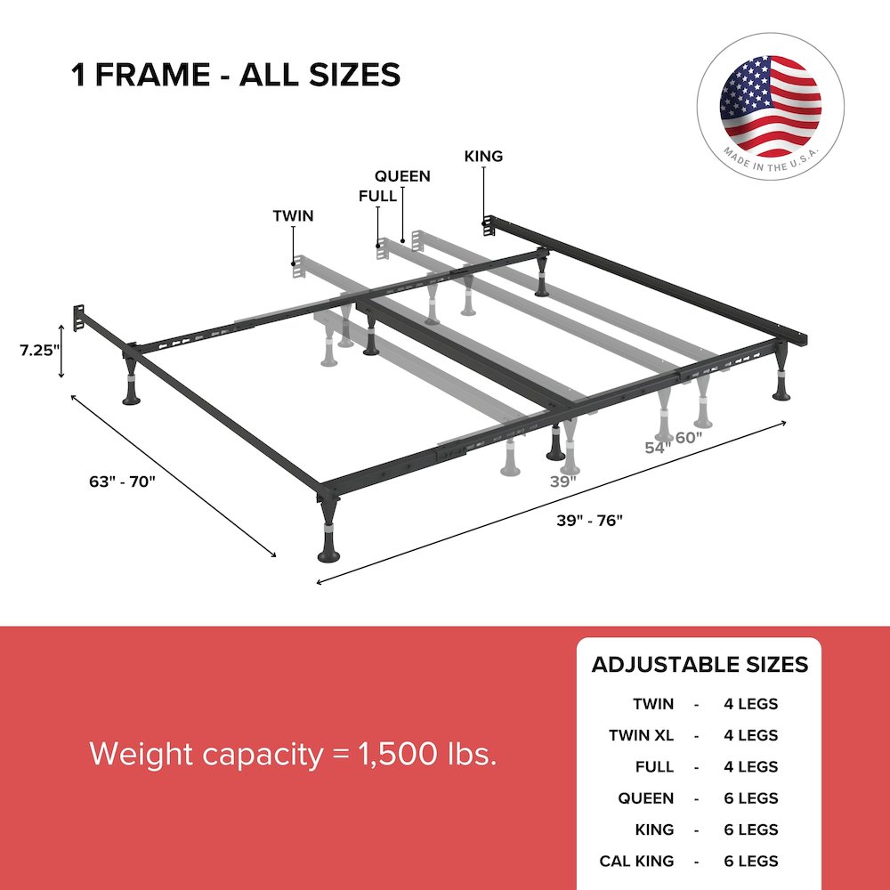 Atlas-Lock - Bed Frame with Glides - Twin / Full - 4 Leg. Picture 8
