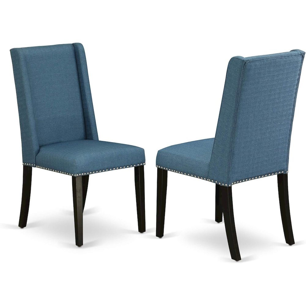 East West Furniture LAFL9-81-21 9 Piece Dining Table Set Includes a Rectangle Dining Room Table with Butterfly Leaf and 8 Blue Linen Fabric Parsons Chairs, 42x92 Inch, Walnut. Picture 4