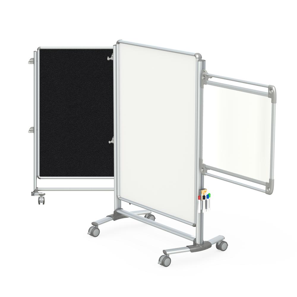 57⅜" x 40⅜" Nexus Jr. Partition - 2-Sided Mobile Porcln Magn WB/ Fabric TB Black. Picture 2