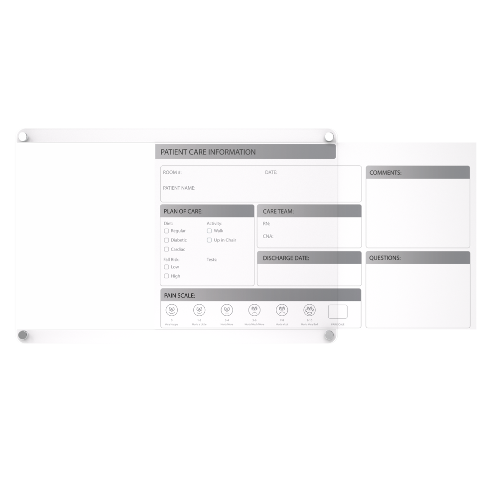 Ghent Graphics Slide Changeable Glassboard with Standoffs, Non-Magnetic, Patient Room Graphic, Horizontal, 24"H x 36"W. Picture 2