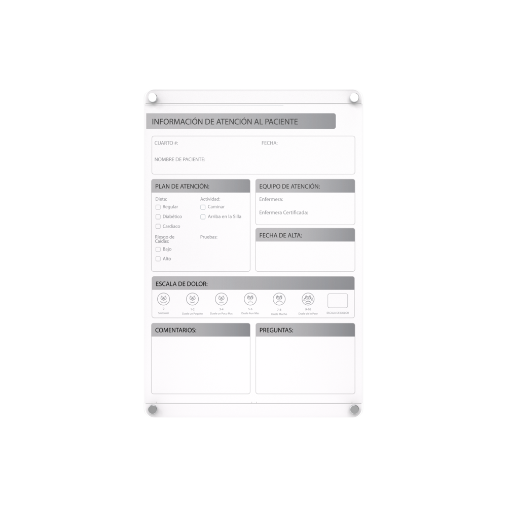 Ghent Graphics Slide Changeable Glassboard with Standoffs, Non-Magnetic, Patient Room Graphic, Vertical, 36"H x 24"W. Picture 3