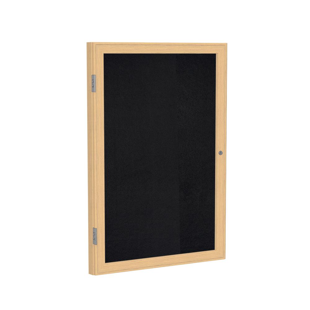 24"x18" 1-Dr Wood Fr Oak Finish Enclsd Recycled Rubber Bulletin Board - Black. Picture 1