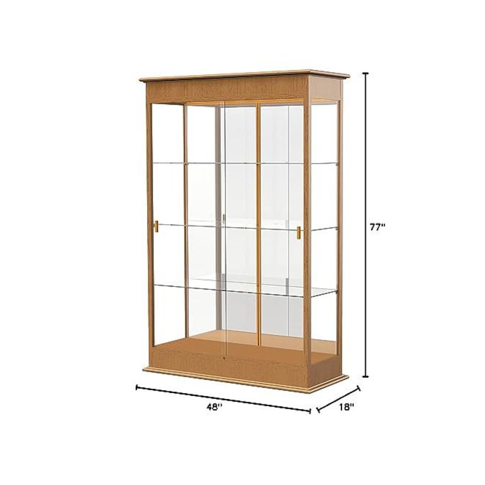 Varsity  48"W x 77"H x 18"D  Lighted Floor Case, Sliding Doors, Mirror Back, Carmel Oak Finish. Picture 2