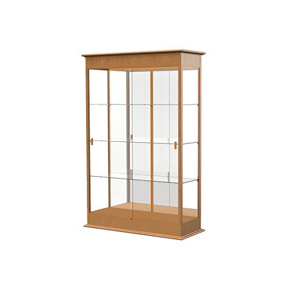 Varsity  48"W x 77"H x 18"D  Lighted Floor Case, Sliding Doors, Mirror Back, Carmel Oak Finish. Picture 1