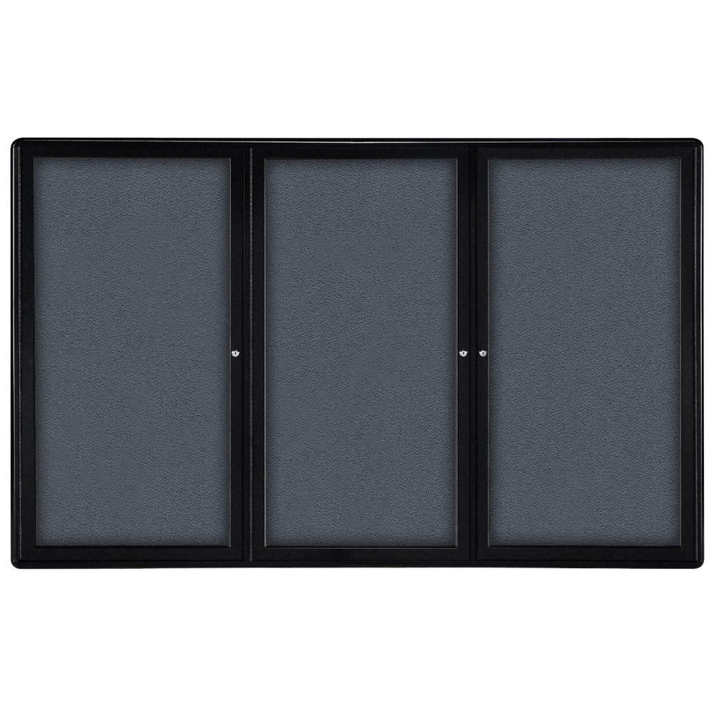 48"x72" 3-Door Ovation Gray Fabric Bulletin Board - Black Frame. Picture 1