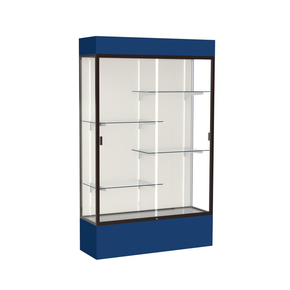 Spirit  48"W x 80"H x 16"D  Lighted Floor Case, Plaque Back, Dk. Bronze Finish, Navy Base and Top. Picture 1