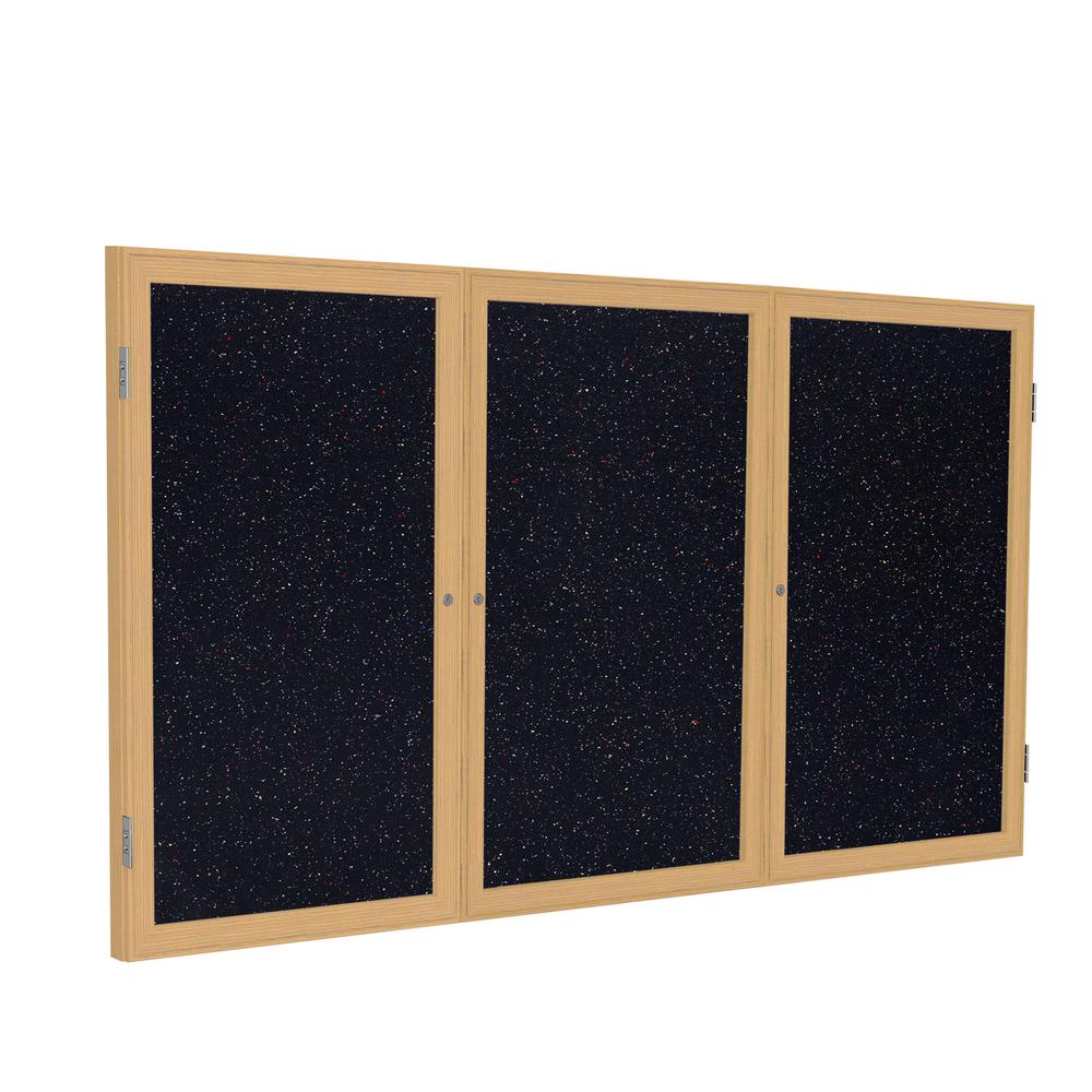 48"x96" 3-Dr Wood Fr Oak Finish Encl Recycled Rubber Bulletin Board - Confetti. Picture 1