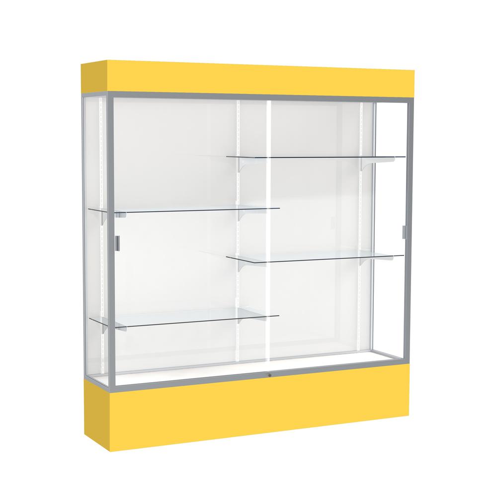Spirit  72"W x 80"H x 16"D  Lighted Floor Case, White Back, Satin Finish, Goldenrod Base and Top. Picture 1