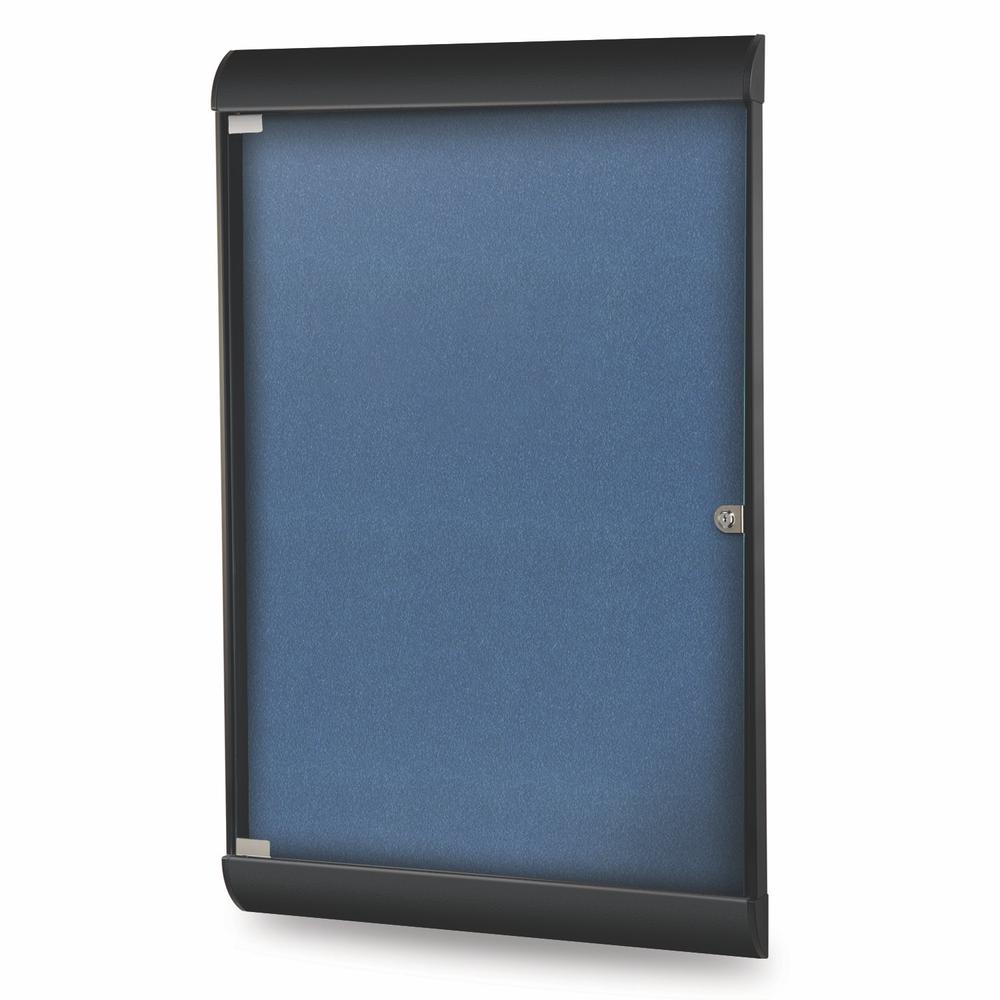 42⅛"x27¾" 1-Dr Silhouette Encl Bulletin Bd, Black Frame, Vinyl Fabric Navy. Picture 1