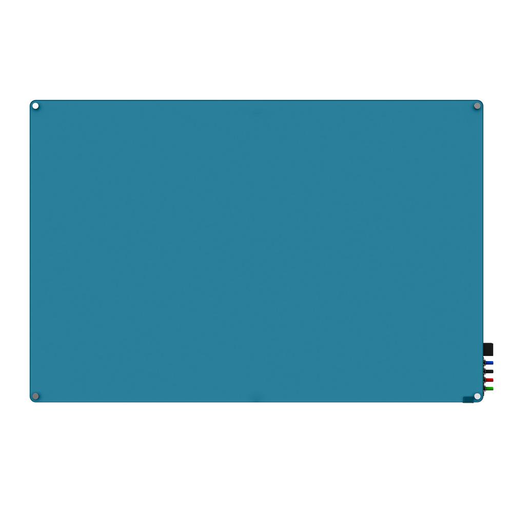 Ghent 4'x8' Harmony Magnetic Glass Board, Colors - Radius Corners - Blue - 4 Rare Earth Magnets, 4 Markers and Eraser. Picture 1