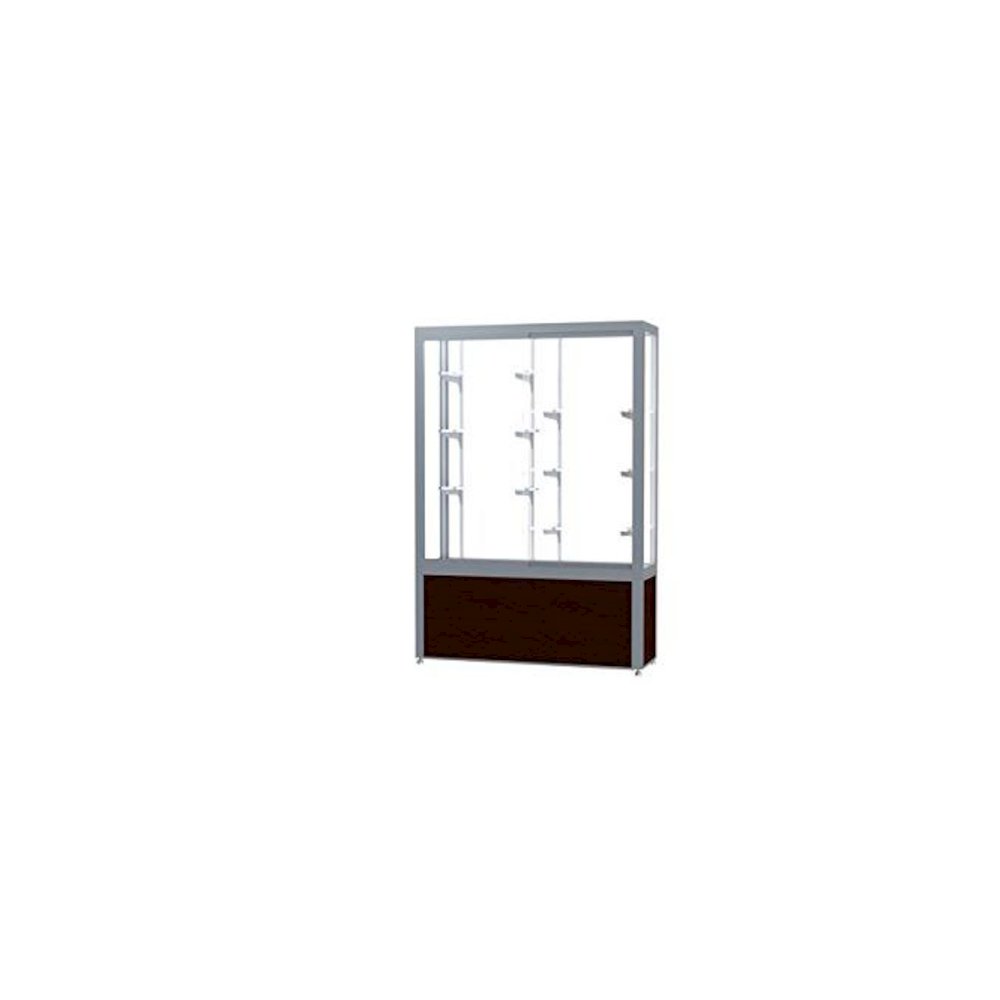 Challenger  48"W x 66"H x 16"D  Floor Case, White Back, Satin Finish, Walnut Vinyl Base. Picture 1