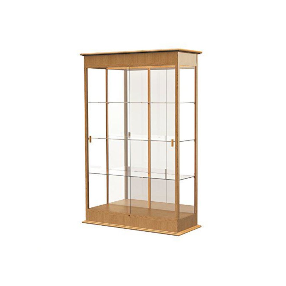 Varsity  48"W x 77"H x 18"D  Lighted Floor Case, Sliding Doors, Mirror Back, Natural Oak Finish. Picture 1