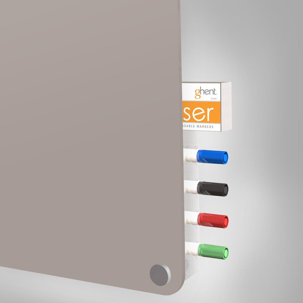Ghent 4'x4' Harmony Magnetic Glass Board, Colors - Radius Corners - Gray - 4 Rare Earth Magnets, 4 Markers and Eraser. Picture 5