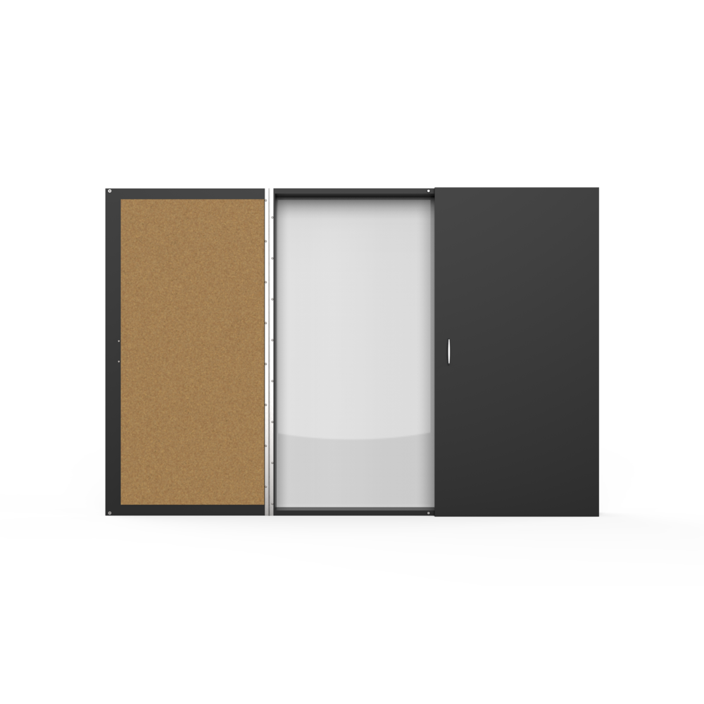 Ghent Magnetic Porcelain Whiteboard Cabinet with Cork Interior Doors, Black, 4'H x 4'W. Picture 2