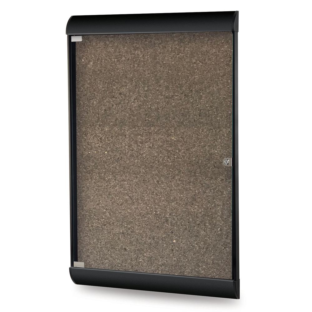 Ghent Silhouette 1 Door Enclosed Chocolate Cork Bulletin Board with Black Frame, 4'H x 2'W. Picture 1