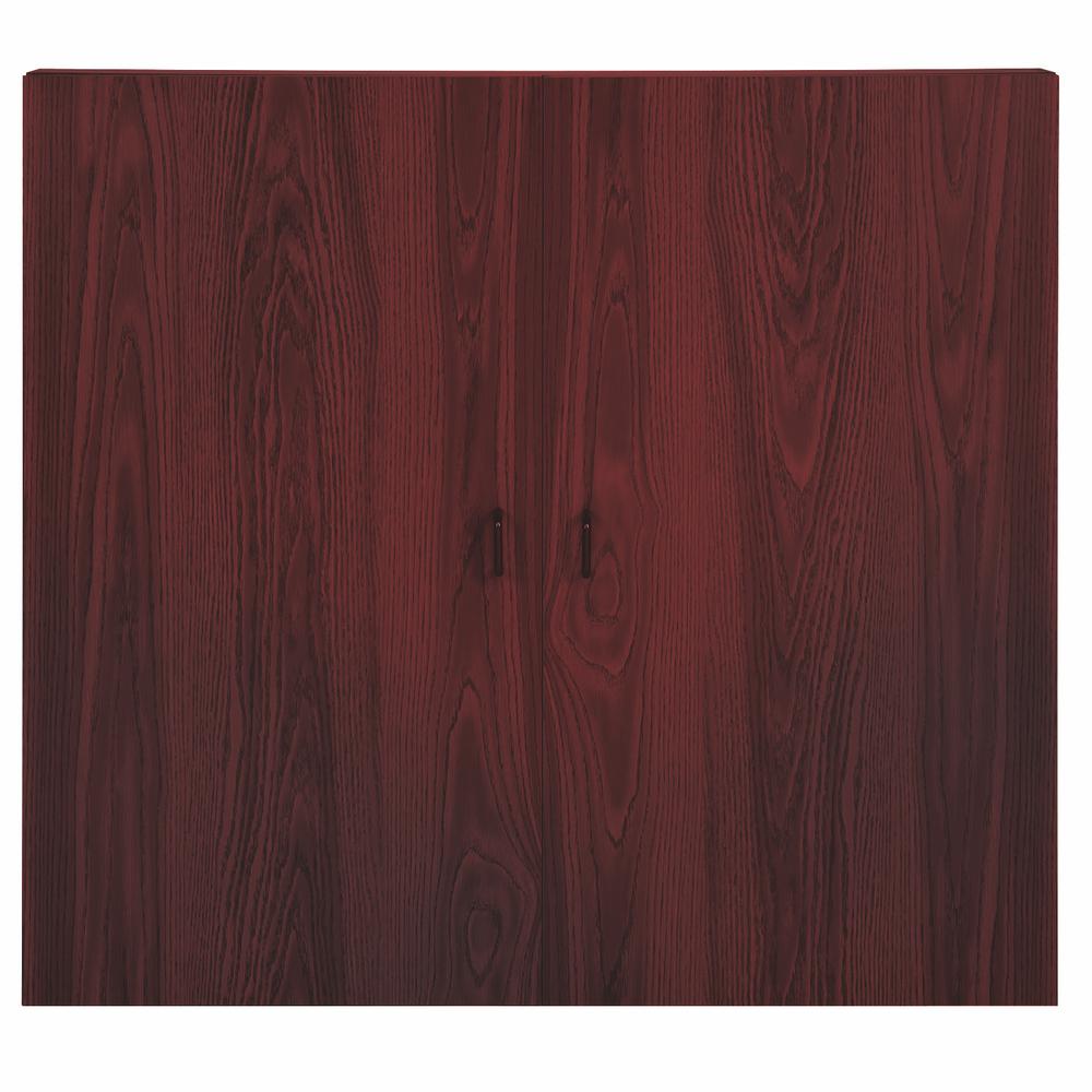 Ghent Magnetic Porcelain Whiteboard Cabinet with Cork Interior Doors, 4'H x 4'W, Mahogany. Picture 3