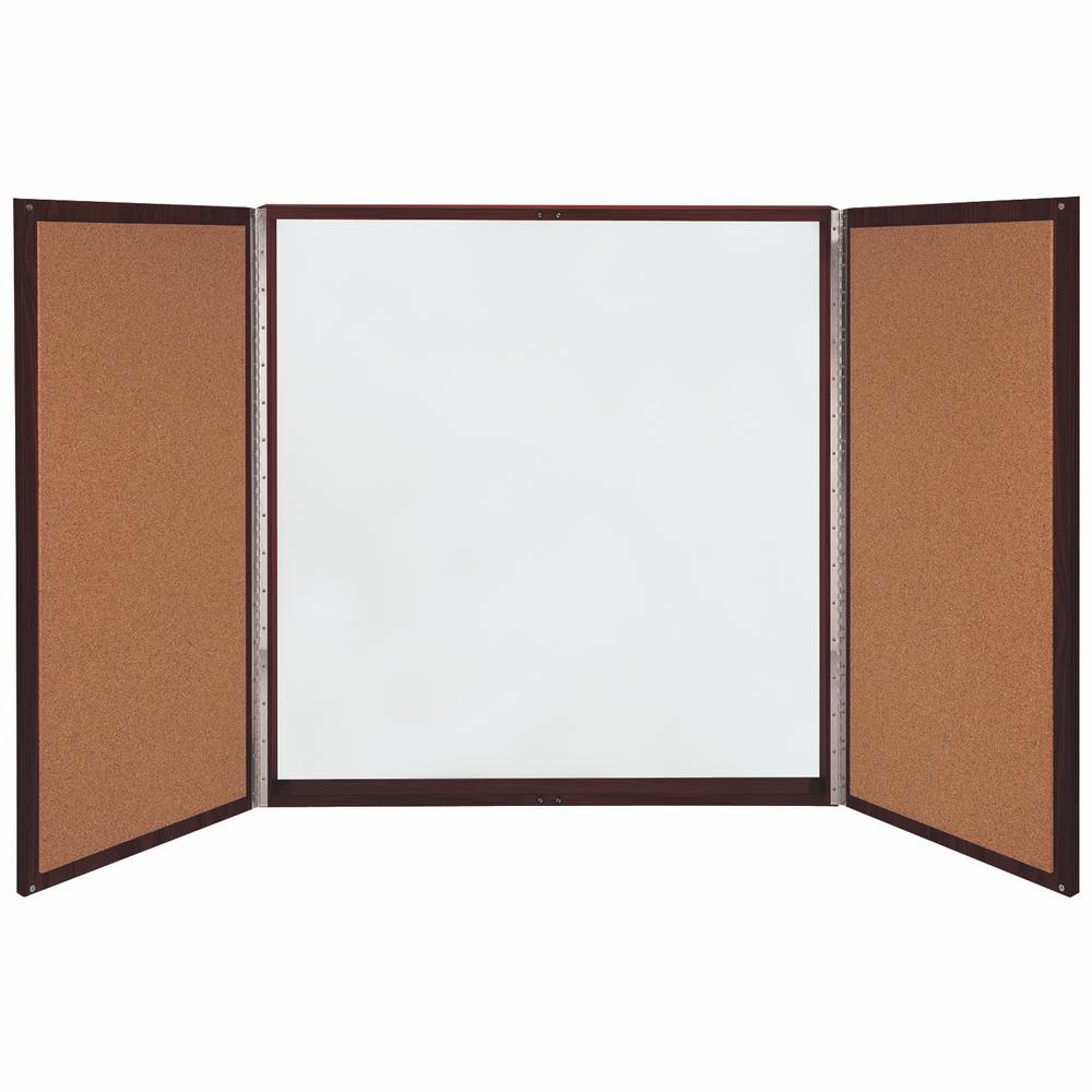 Ghent Magnetic Porcelain Whiteboard Cabinet with Cork Interior Doors, 4'H x 4'W, Mahogany. Picture 2